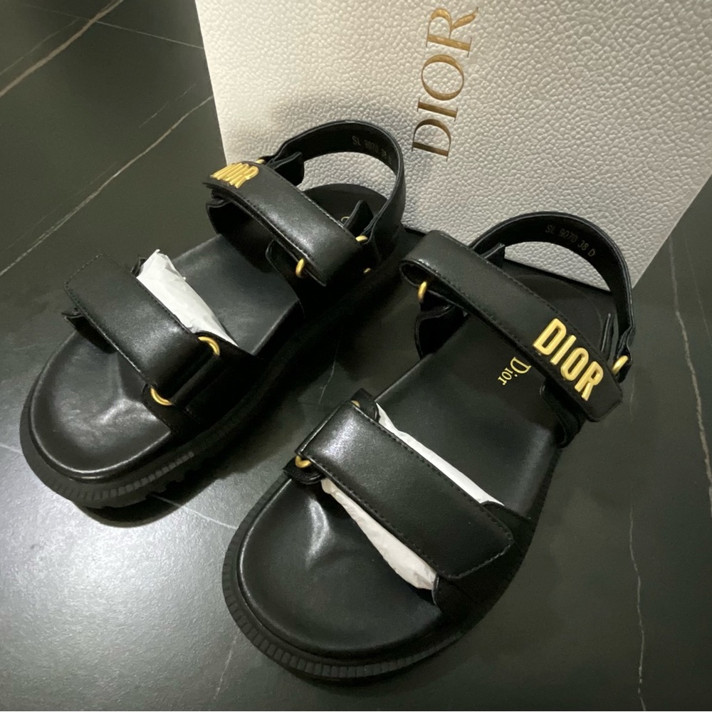Dior Black Sandals with Gold Accents